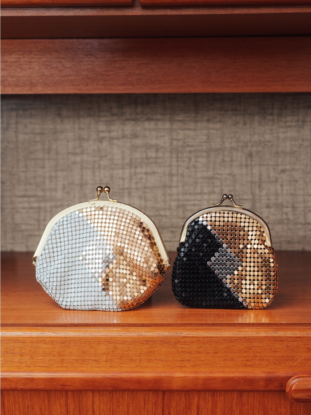 Vintage Whiting & Davis Mesh Coin Purse Set | Gold + Black